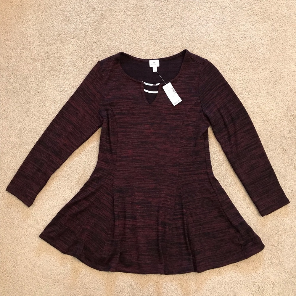 Dressbarn Tunic Flare Babydoll Top NEW Size S Dark Burgundy Black Dark Academia